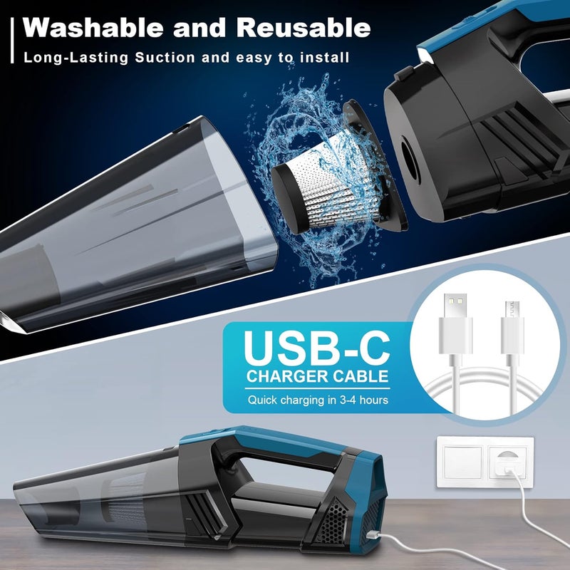 Blestan Handheld Vacuum Cordless Car Vacuum Portable with LED Light, High Power Suction, Lightweight Rechargeable Hand Vacuum, Hand Held Vacuum Cleaner for Car Home Office, Pet Hair, Black - Image 5